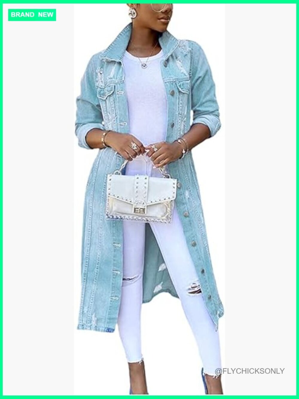 Distressed Hole Over Knee Midi Long Denim Trench Coat